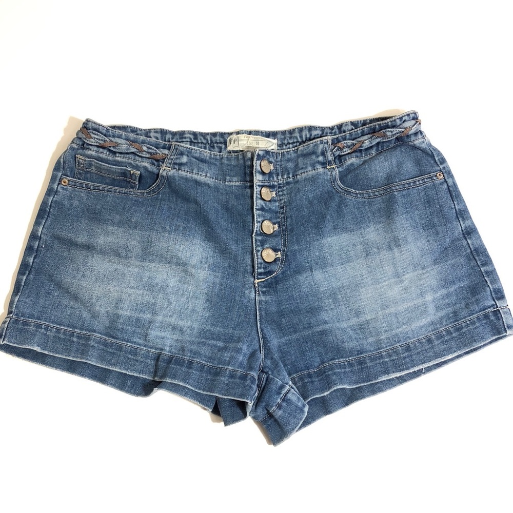 Free People Braided Denim High Waist Shorts Sz 30